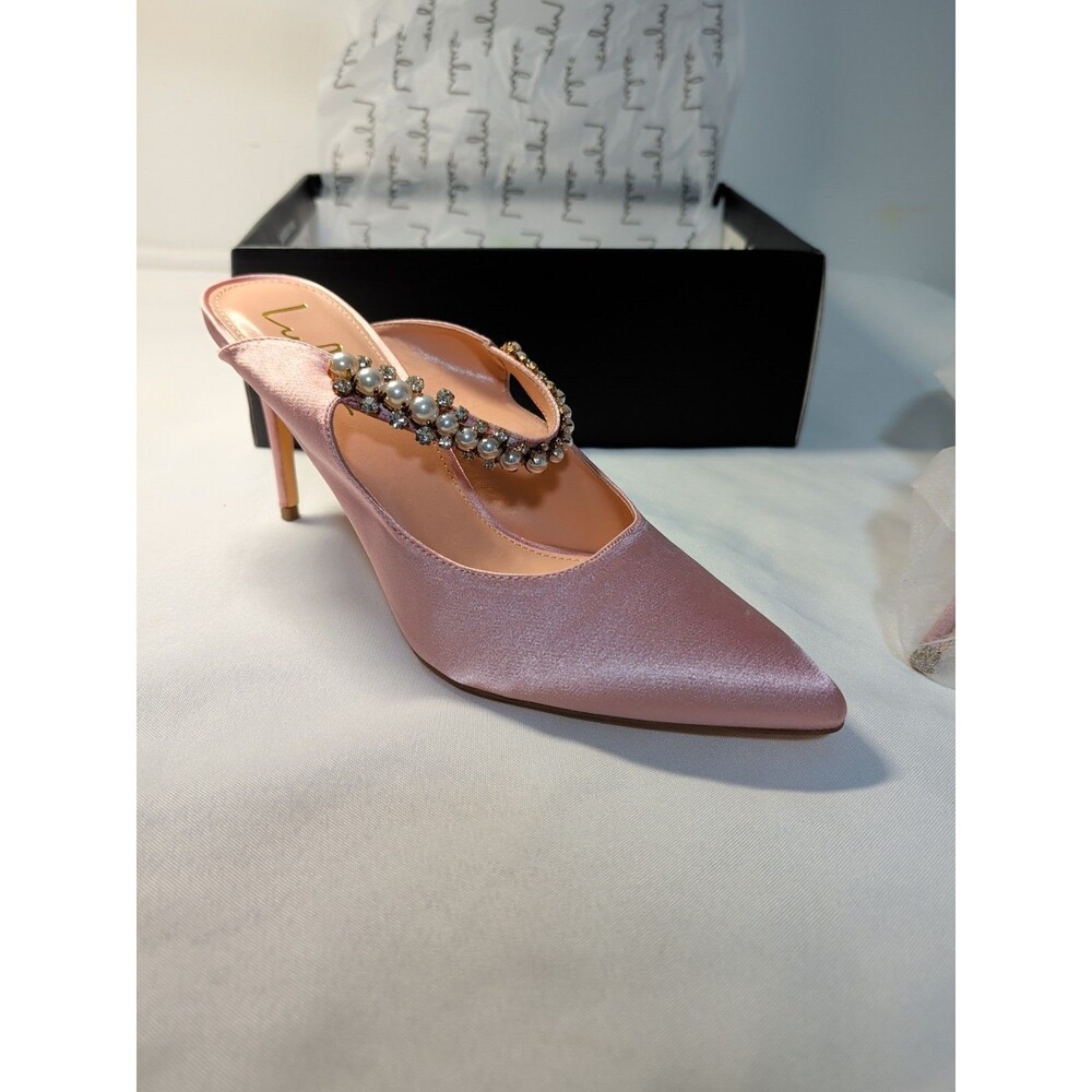 Women's Lulus Satin Pearl Rose Gold Wedding Shoes Pointed High Heels Sephora 10